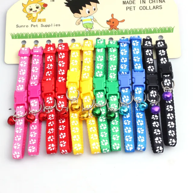 12PCS/Lot Dog Collars Pet Cat Nylon Collar W/Bell Necklace Buckle Wholesale