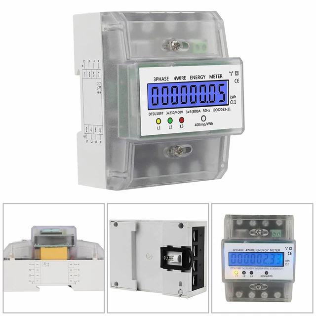 3 PHASE 4 Wire LCD Digital Electric Energy Meter for DIN Rail 3x230 ...