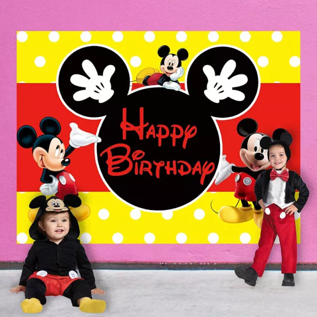 Mickey Mouse Photo Backdrop Boys Happy Birthday Party Background Banner Decor