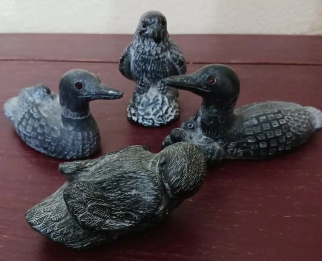 4 Vintage Wolf Sculpture Original Hand Carved Mallard Duck Eagle Bird Soapstone