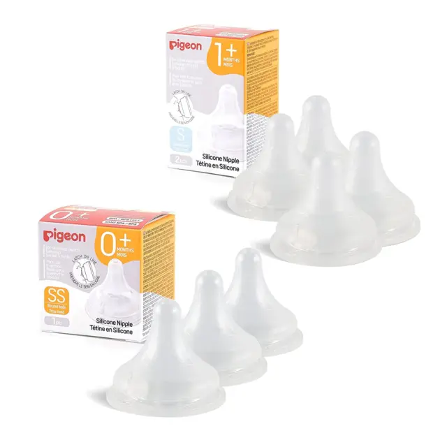 Pigeon Silicone Nipple with Latch-On Line, Size SS & S(Set of 7), Natural Feel,
