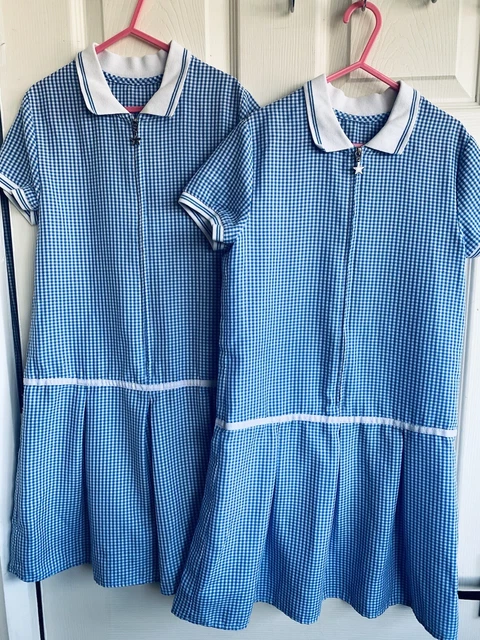 girls dress bundle x2 age 8-9 yrs school uniform blue gingham check summer skirt