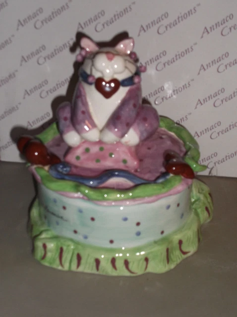 Amy Lacombe Whimsiclay Cat Sweetheart Musical Jewelry Trinket Box Nib