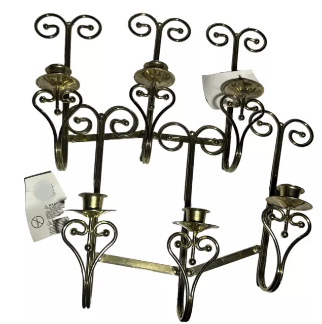 Vintage Home Interior Candle Stick Holders (Set Of 2 ) Brass 3 Prong Adjust NEW