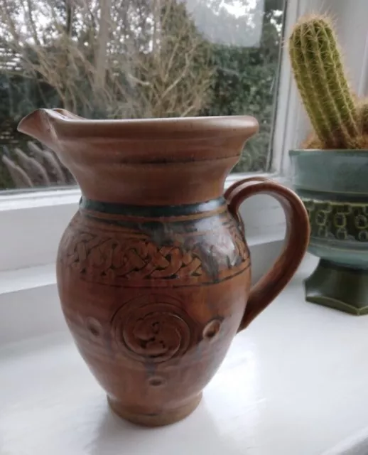 Celtic Clays Celtic Knot Orange Brown Studio Pottery Jug 17cm Handmade Ireland