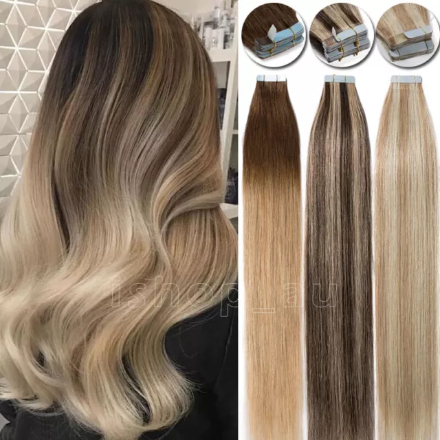 Glatt Echthaar Tape In Remy Human Hair Extensions Haarverlängerung Russisch Haar