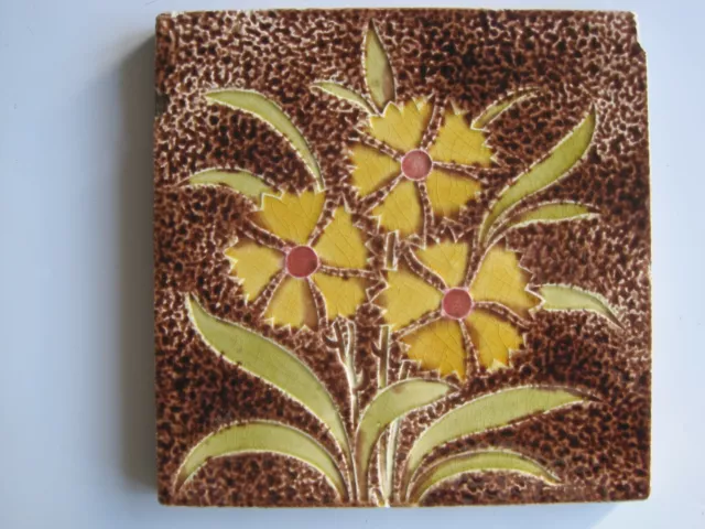 Antique Victorian Moulded And Majolica Art Nouveau Yellow Floral Tile Minton?
