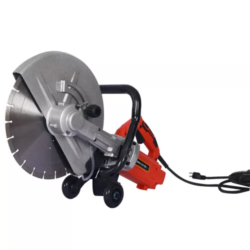 Electric 14" Cut Off Saw Wet/Dry Concrete Saw Cutter Guide Roller With Blade