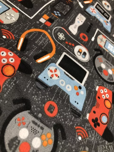 New Game One Grey & Orange Colored Print Cotton Fabric - FQ Or Continuous Cut