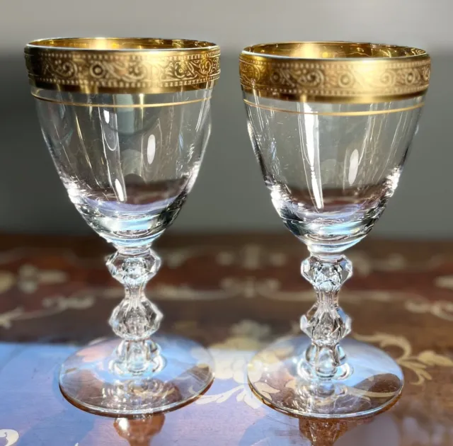 Tiffin-Franciscan Minton Clear Wine Glass Gold Trim 717328, Stem 17601 Set of 2