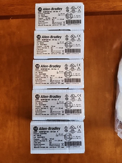 Allen-Bradley 836P-N3NFGB14A-D4 Pressure Transmitter W/10' Power Cable.  Qty. 5