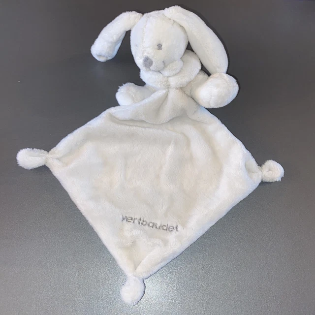 Doudou Mouchoir Lapin Blanc Gris Brodé VERTBAUDET