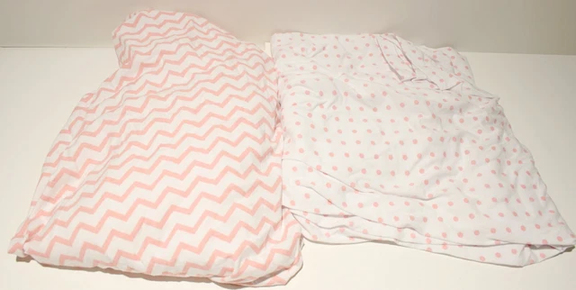 Ely's and Co Standard Crib Sheet Set 100% Jersey Cotton Pink Chevron Dots 2pk