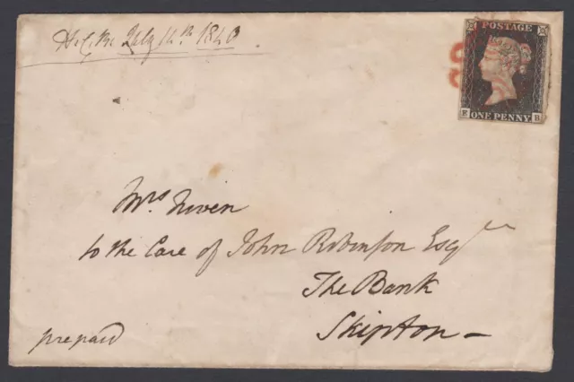 GB 1840 1d Penny Black E-B on envelope July 1840 with 4 margins