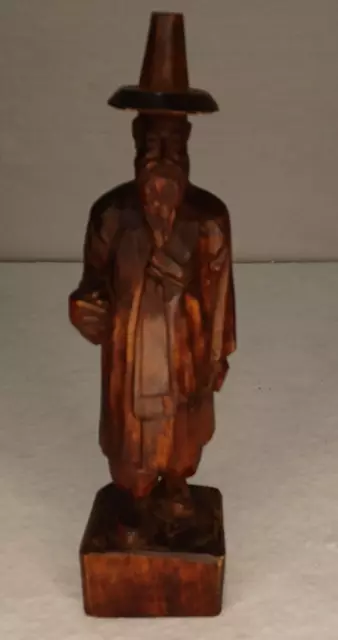 Vintage Pipe Smoking Hand Carved Wooden Asian Chinese Old Man Farmer Incent 2