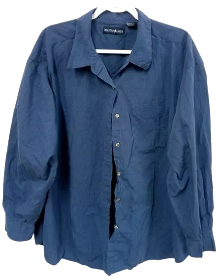 *Mountain lake blue button down pockets women's long sleeve top 3X