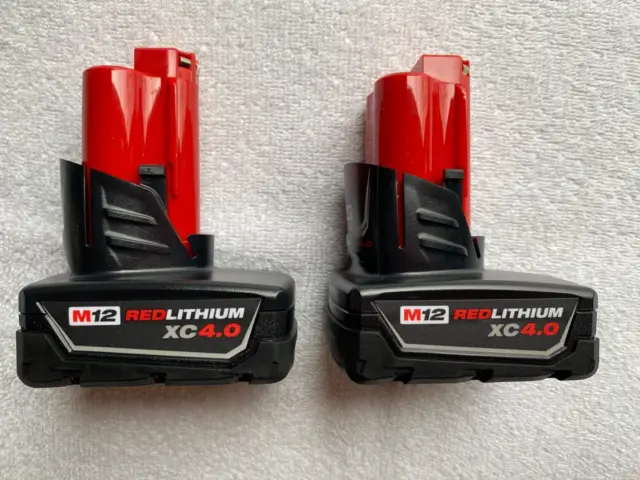 2 New Milwaukee 48-11-2440 Batteries M12 12V 12 Volt XC 4.0 Ah Red Lithium Ion