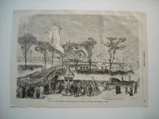 1868 Engraving. Venise. The Delegated Shooters Of The Different Nations National Shooting.