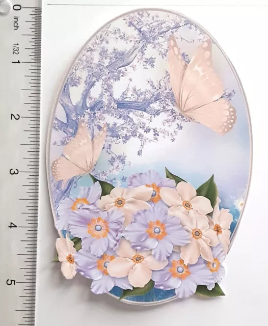 3D Mariposas Flores Escena Ovalada Tarjeta Libro de recortes Embellecimiento 3552 2