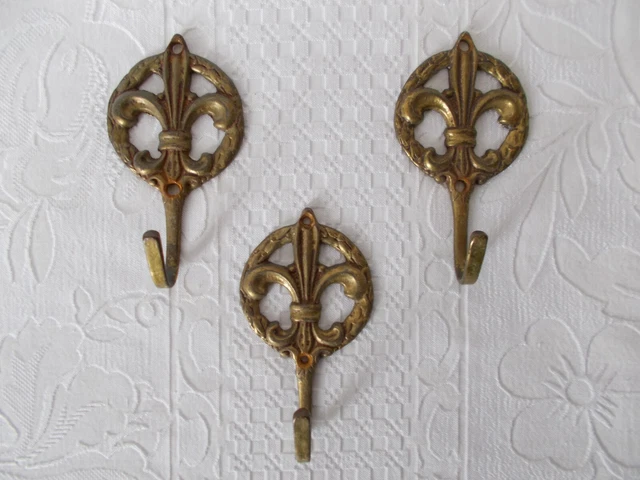 3 Old  Wall Hooks  Brass Coat Hook 2