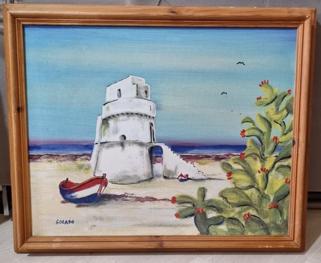 Olio su tela Omero Solaro incorniciato 57x46 Falso d'autore