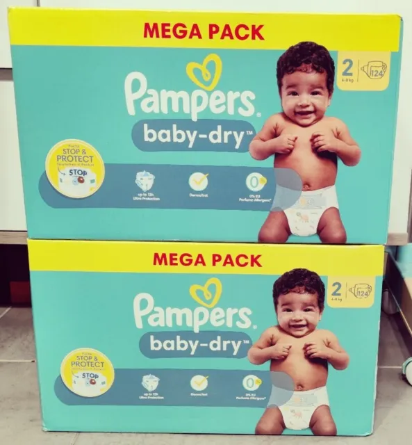 248 COUCHES PAMPERS BABY DRY taille 2 ( 4 - 8 kg ) NEUF