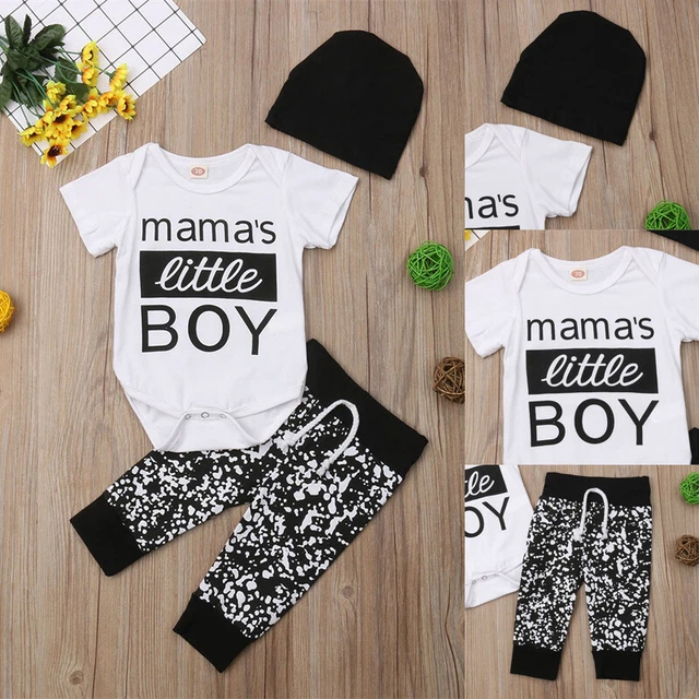 3PCS Newborn Baby Boys MaMa'S BOY Clothes Romper Tops Pants Outfits Kids Set Hat