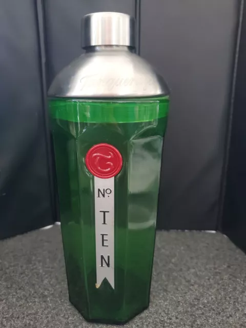 Green Tanqueray No. Ten Gin Cocktail Shaker Paneled Glass and Etched Metal