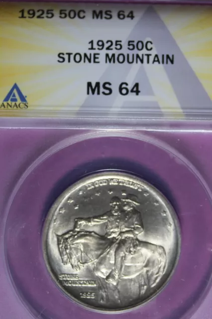 1925 Anacs 50C Ms64 Stone Mountain Commemorative Half Dollar #B44146