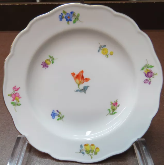 Meissen Streublümchen, Goldrand Gebäckteller 1.Wahl Ø 13,8 cm orange Tulpe