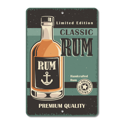 Retro Aluminum Metal Sign - Classic Rum - Vintage Green Alcohol Bar Sign Gift