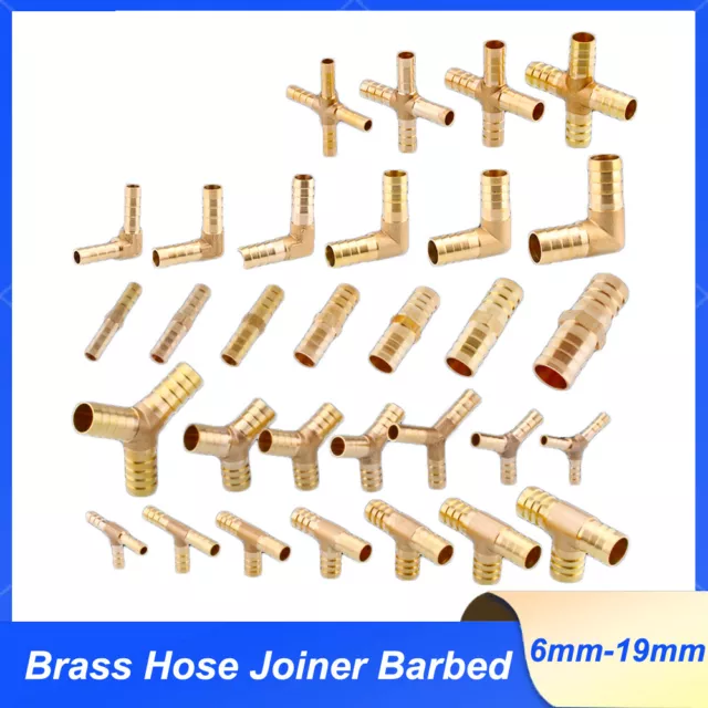 Brass Hose Joiner Barbed Elbow / T-Shape / Cross Connector Air Fuel Water Gas