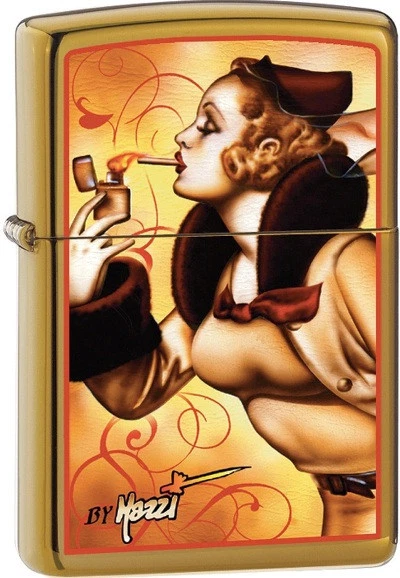 Zippo Artist Claudio Mazzi Windy Girl Tumbled Brass Lighter NEW Very Rare