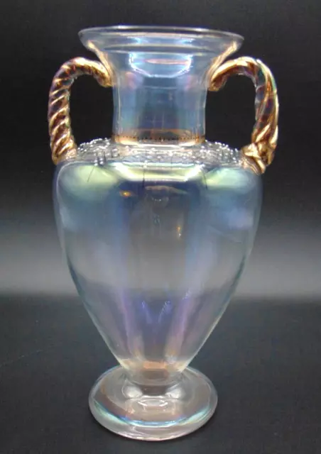Heckert Harrach Iridescent Glatt Iris Enamled Art Nouveau Soap Bubble Glass Vase