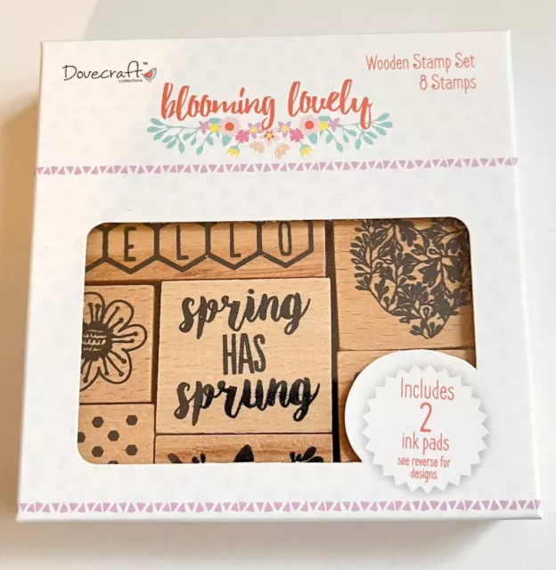 Dovecraft Blooming Lovely Wooden Stamping Set with 8 stamps & 2 ink pads