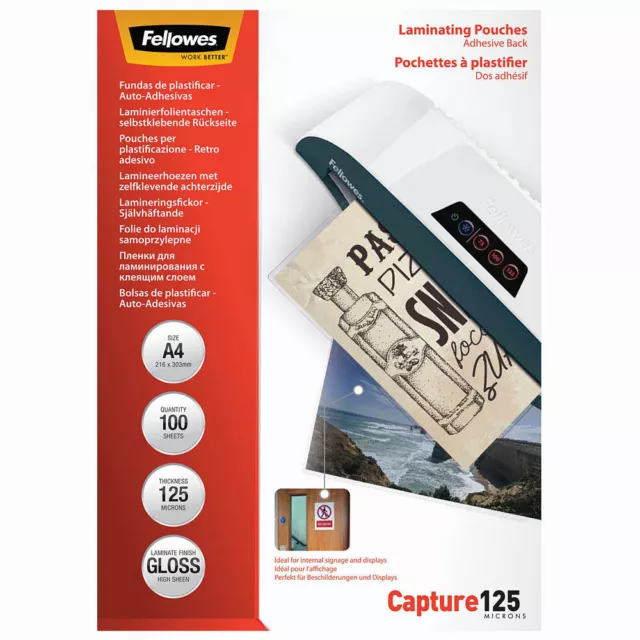 100 Laminierfolien Capture125 glänzend A4 Peel & Stick 125 Mikron Fellowes