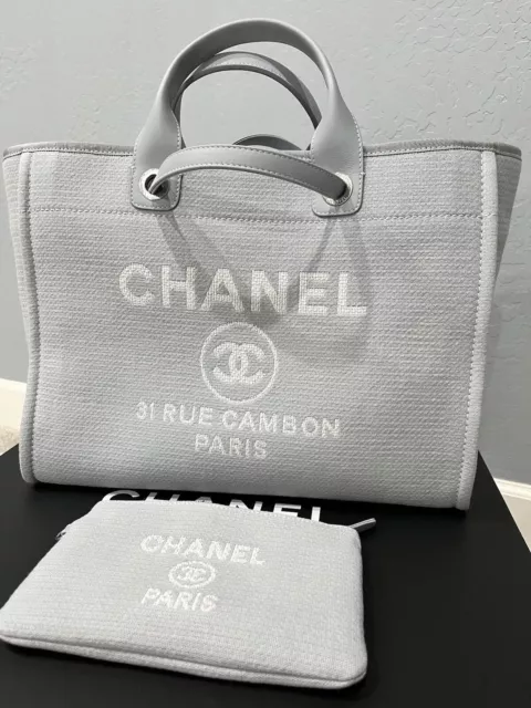 NEW 22B CHANEL Blue LARGE Shopping Deauville Tote Pouch Bag MICROCHIP  $6,500.00 - PicClick