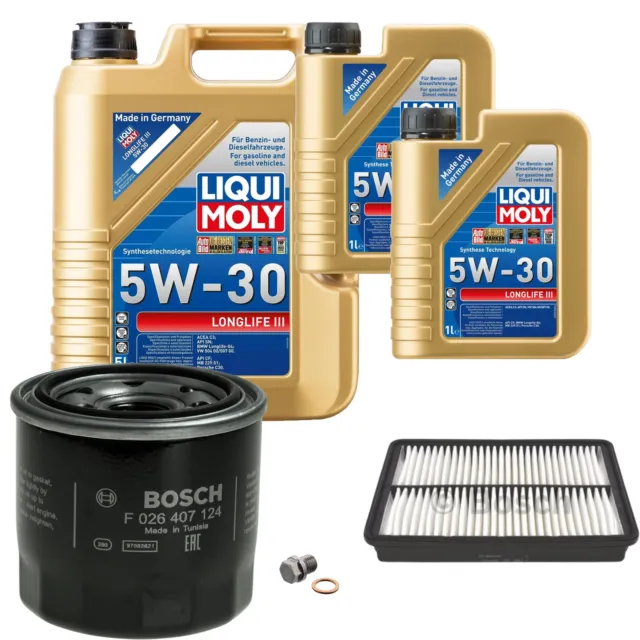 Bosch Inspektionspake 7 L Liqui Moly Longlife III 5W-30 pour Kia Hyundai