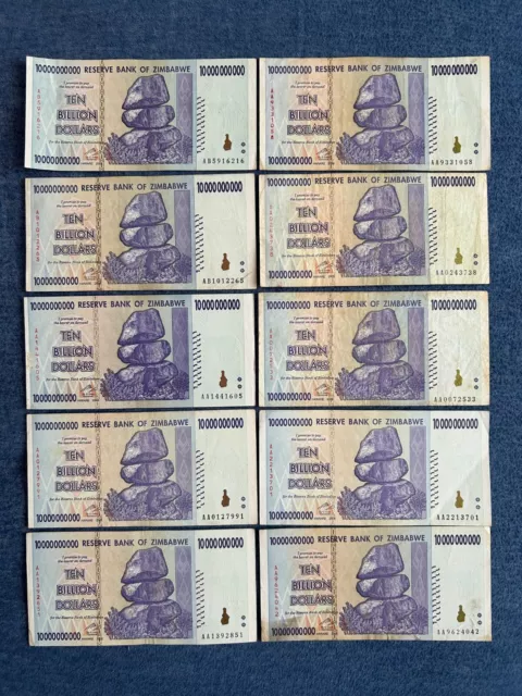 Zimbabwe - 10 x 10 Billion Dollars 2008 - Pick 85 USED 10 PCs