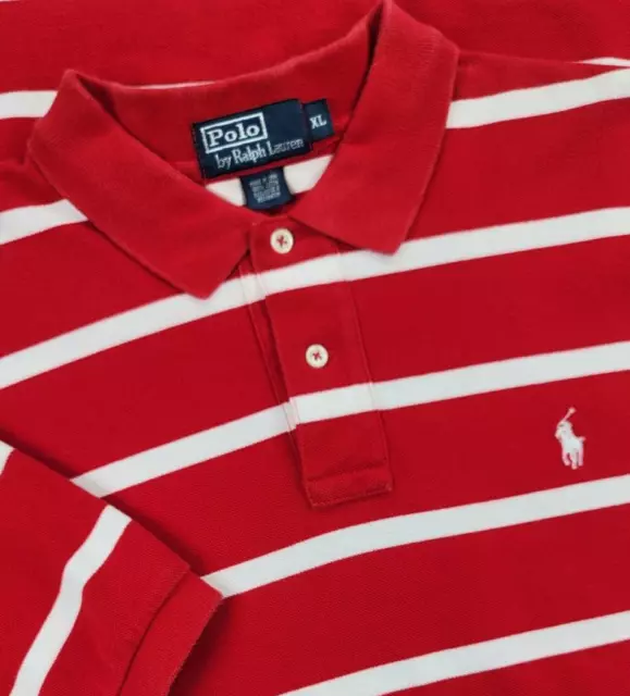90s Vtg Ralph Lauren Polo Mens Shirt XL Red White Striped Short Sleeve Rugby