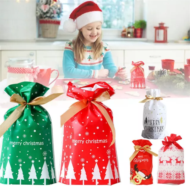 Assorted Styles Christmas Sacks Reusable Drawstring Present Gift Wrapping Bags