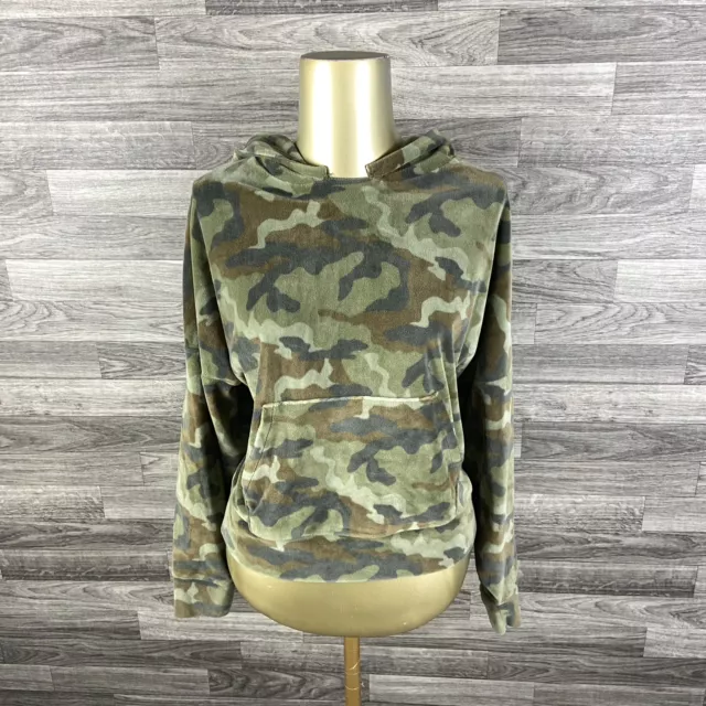 AMERICAN EAGLE  Pullover Green Camo Velour Hooded Sweatshirt Women's Size Small