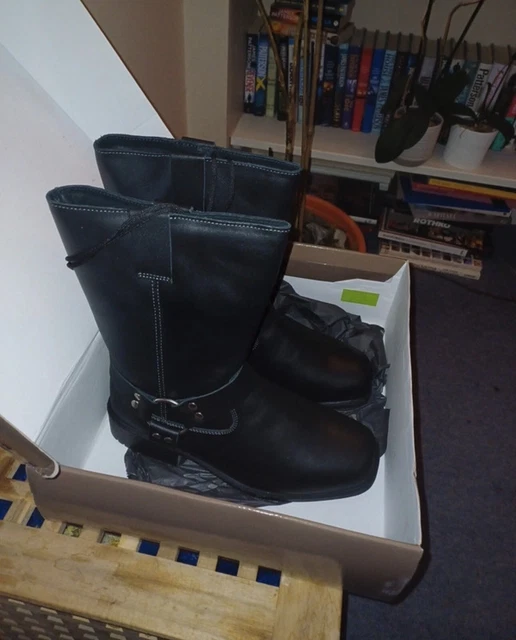 UNISEX SIZE 10 Livergy Black Real Leather Biker Boots With Ring Rivets 45.00 PicClick UK