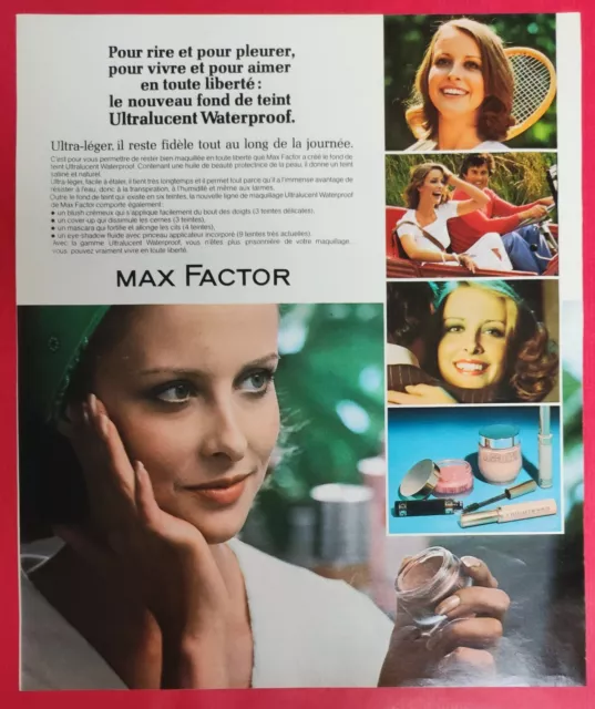 Publicité de presse: Produit de Beauté MAX FACTOR Fond teint WATTERPROOF 1976