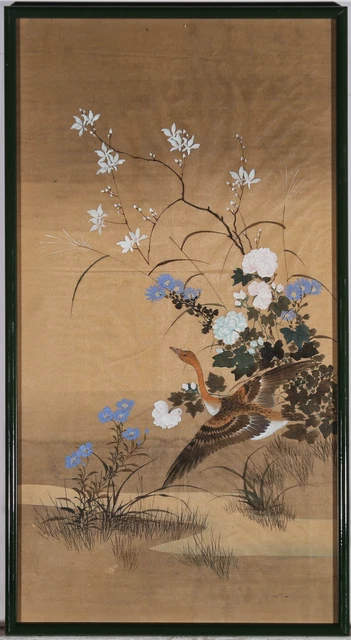 Mid 20th Century Gouache - Swan Goose on Silk Mid 20th Century Gouache - Swan Goose on Silk
