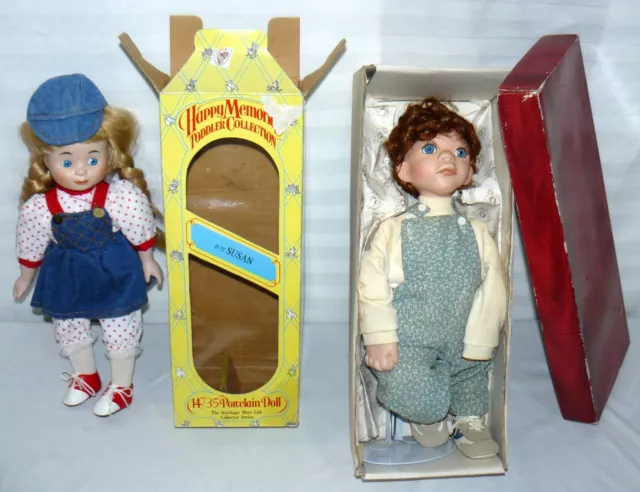 Lot Set Of 2 Porcelain Dolls 1 Boy 1 Girl Original Boxes