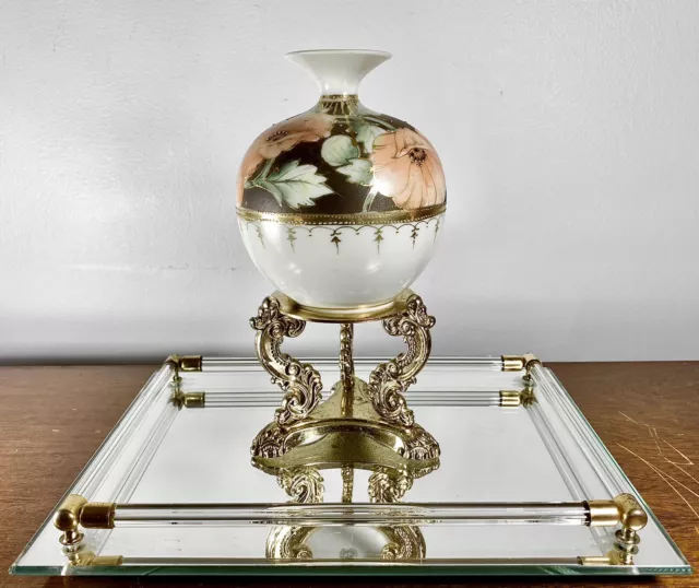 Antike handbemalte Nippon Urne vergoldet Mohn Blumenmuster Perlen Moriage Porzellan Vase