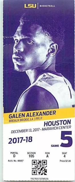 Ticket College Basketball Houston 2017 - 18  12.13 - LSU Tigers