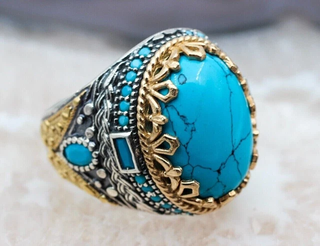 Bague turquoise pour homme faite à la main en argent sterling 925 avec...