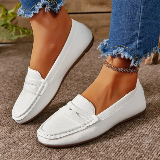 Retro Women Slip On Loafers Pumps Round Oppen Toe Casual Flats Sand Shoes US 7